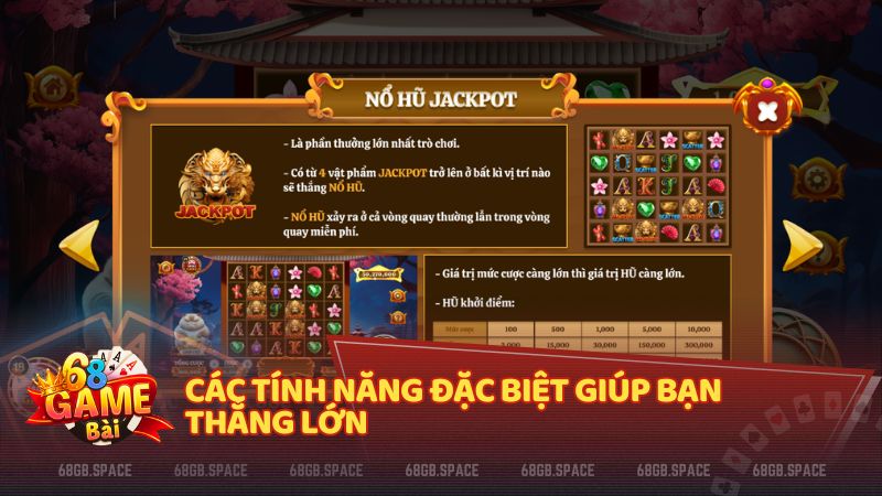 Khám phá các tính năng đặc biệt trong Mèo Tài Lộc như Tumble, vòng quay miễn phí và Jackpot để gia tăng cơ hội trúng thưởng lớn!